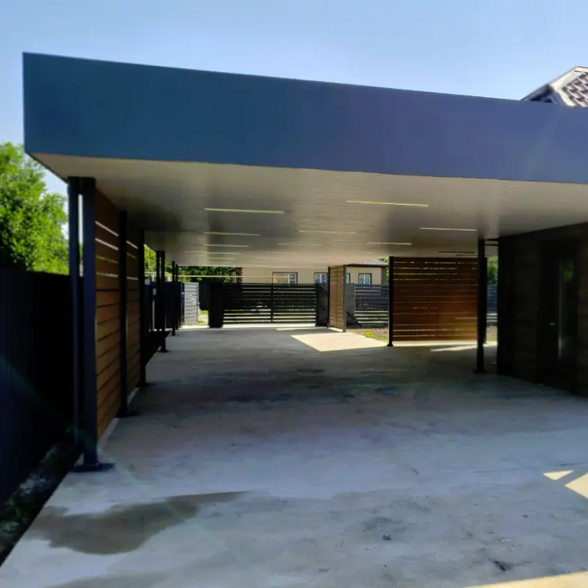 Фото 6 Забор ранчо металлопланкен 7024 МАТТЕ Серый Графит двусторонний матовый с откатными воротами