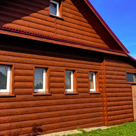 Фасад из металлосайдинга Бревно Рубленое 4D Темный Дуб Принтек