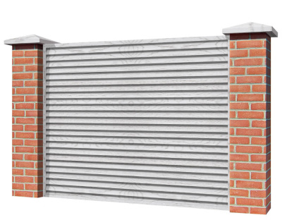 Секция забора жалюзи из ламелей Жалюзи ЭКО-Z Беленый Дуб Printech Корея с кирпичными столбами