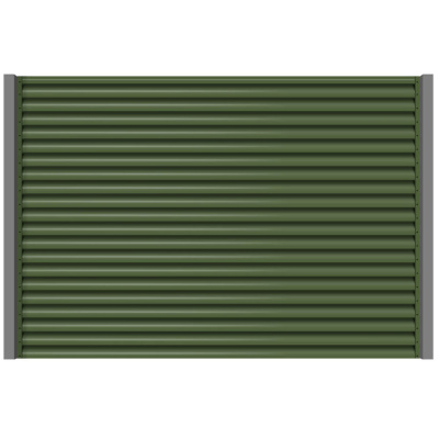 Секция забора жалюзи из ламелей еврожалюзи RAL6002 Зеленый Лист с металлическими столбами анфас